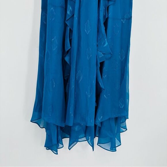 Shoshanna Maxine Metallic Midi Dress Ruffled in Dark Cerulean Blue Women's 6 NEW - Picture 7 of 9